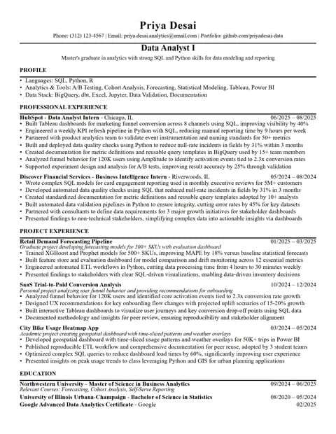 Entry-Level Data Analyst Resume resume card preview