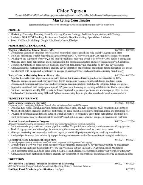 Entry-Level Marketing Coordinator Resume resume card preview