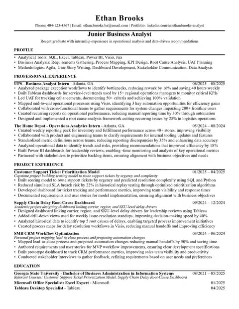 Junior Business Analyst Resume resume card preview