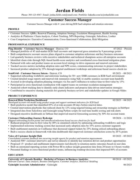 Mid-Level Customer Success Manager Resume resume card preview