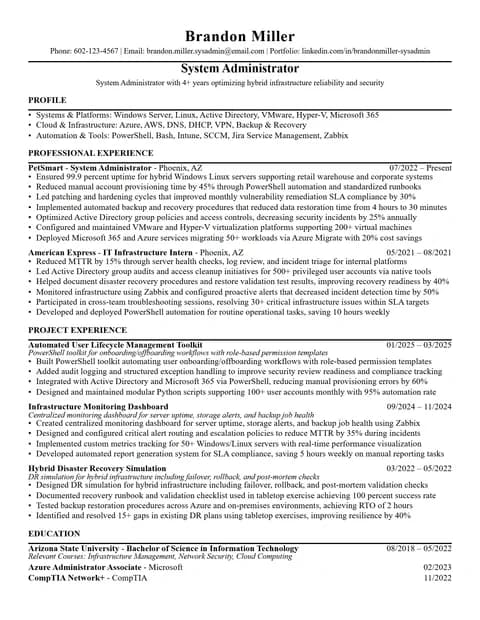 Mid-Level System Administrator Resume resume card preview