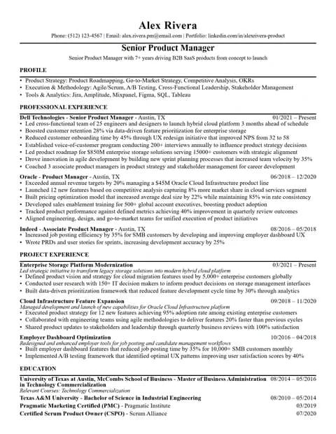Product Manager Resume resume card preview