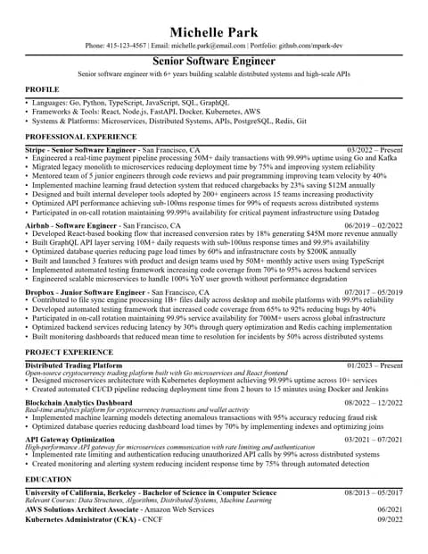 Software Engineer Resume resume card preview