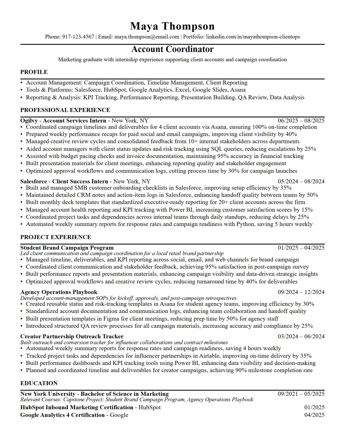 Account Coordinator Resume full-page ATS resume template preview
