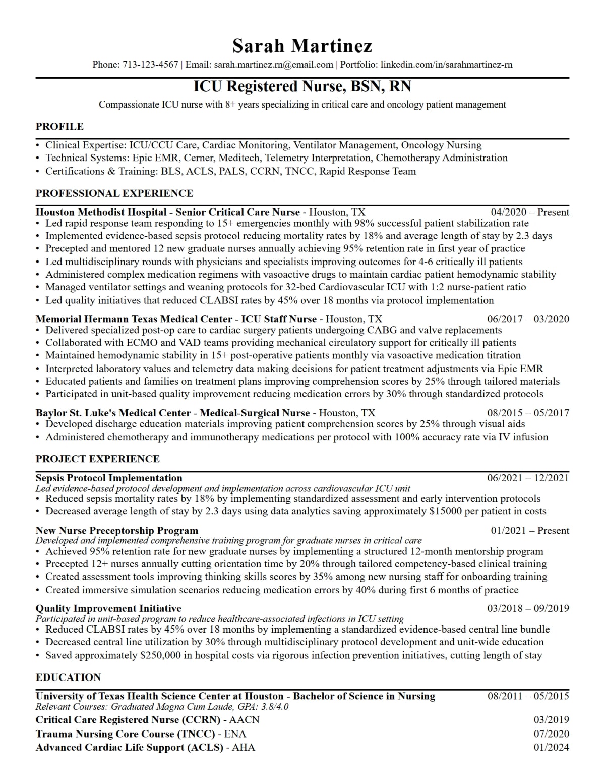 Registered Nurse Resume full-page ATS resume template preview
