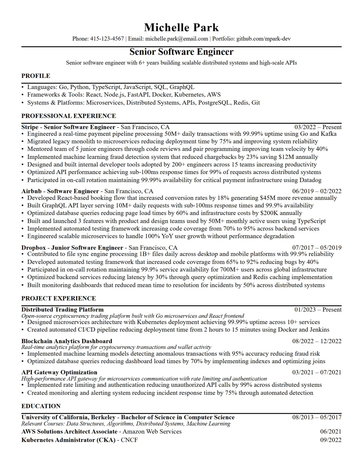 Software Engineer Resume full-page ATS resume template preview