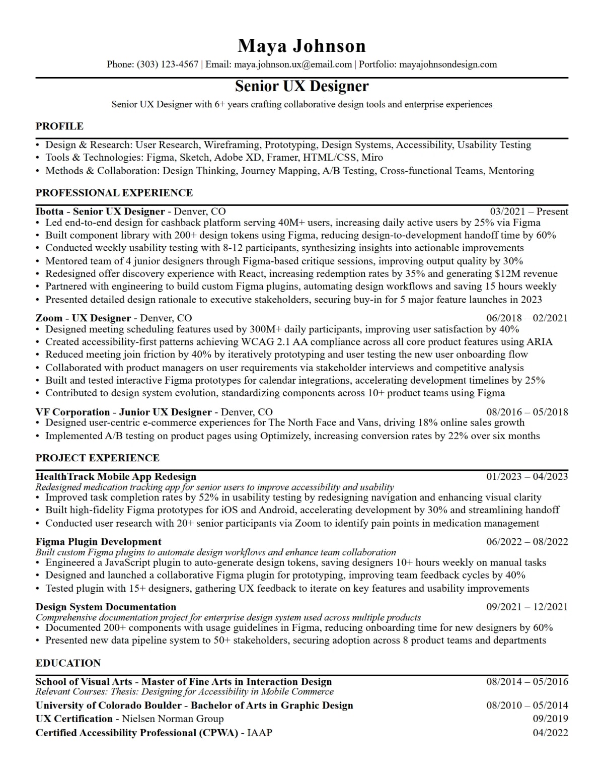 UX Designer Resume full-page ATS resume template preview